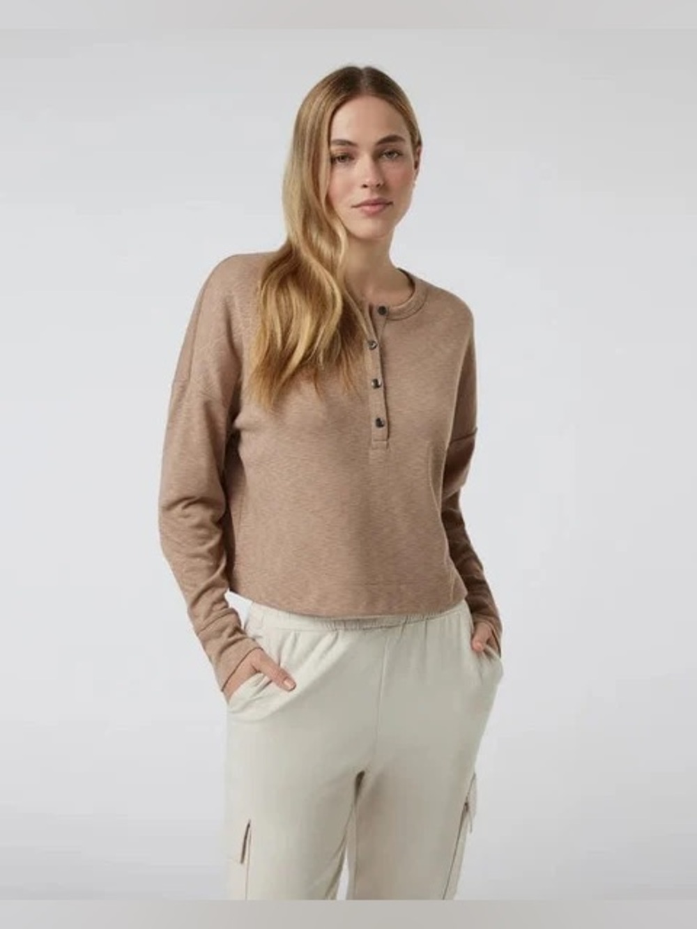 Vuori Women's Light Brown/Tan Henley Long Sleeve Top